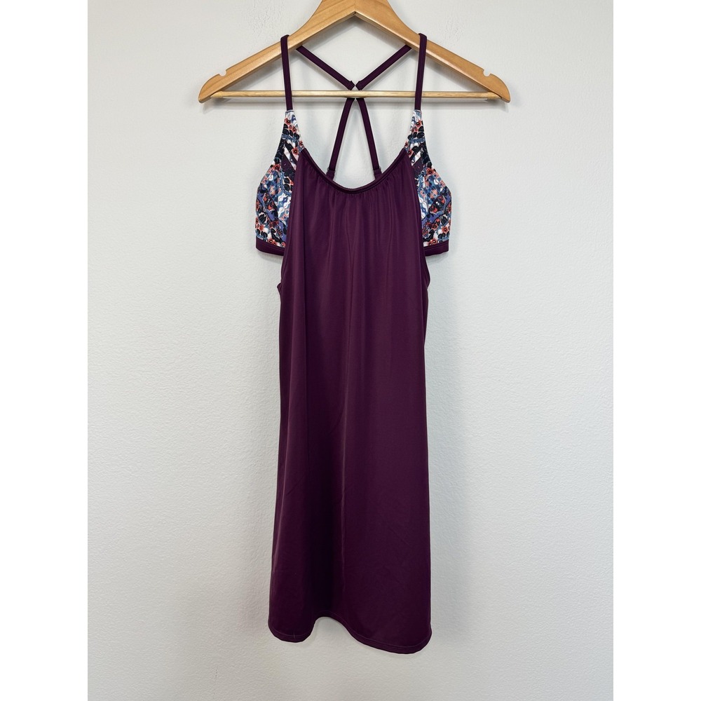 Athleta‎ Geo Blousy Tankini Dress Women's 32 B/C Purple Floral Built In Bra UPF